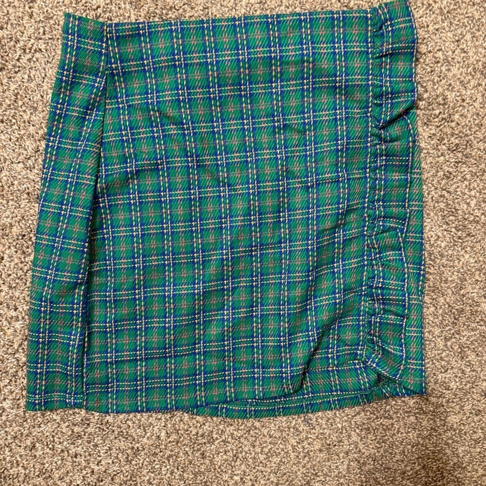 Topshop Green  Plaid  Mini Skirt
